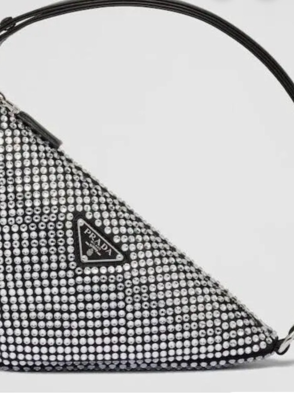 Prada Crystal-Studded Black Triangle Shoulder Bag